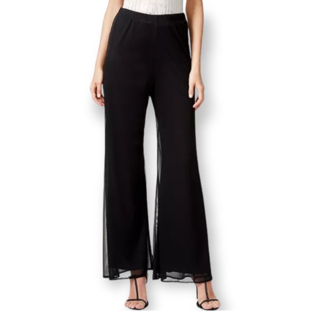 Tadashi Shoji Wide Leg Mesh Pant Black L